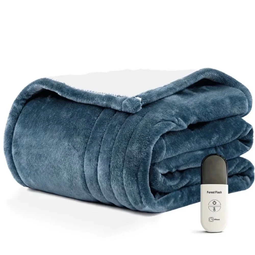 Heated Electric Blanket Throw 6 Heat Settings Auto Off 200gsm Plush Flannel Blue